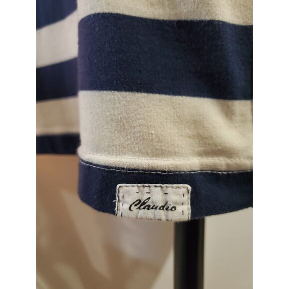 Claudio Milano Nautical Stripe Short Sleeve Cotton Bodycon Dress Womens Size L - Picture 5 of 7